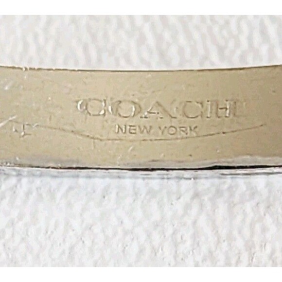Coach Signature Logo Open Circle Hinged Bangle Silver Tone 6.75" - Picture 2 of 6